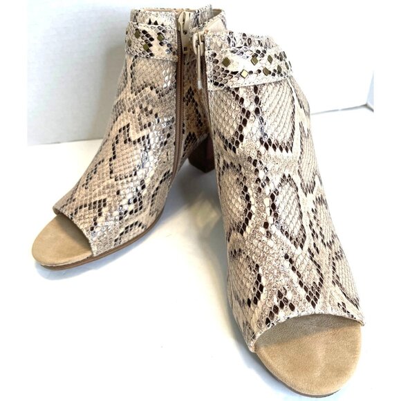 BareTraps Shoes - Snake Print Shoes Open Toe Fashion Classic Bootie Heel Sandals Brown Tan Sz 10M